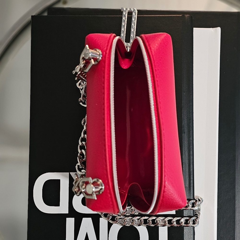 DIOR Crossbody Red Silver Purse Evening Bag Clutch New - Picture 4 of 6